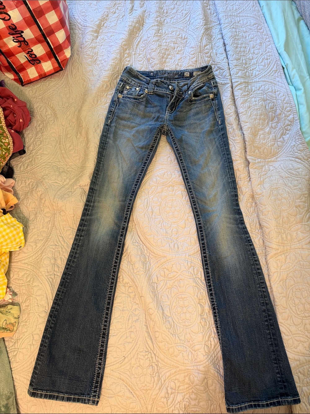 Miss Me Blue Flare Jeans with Faded Wash